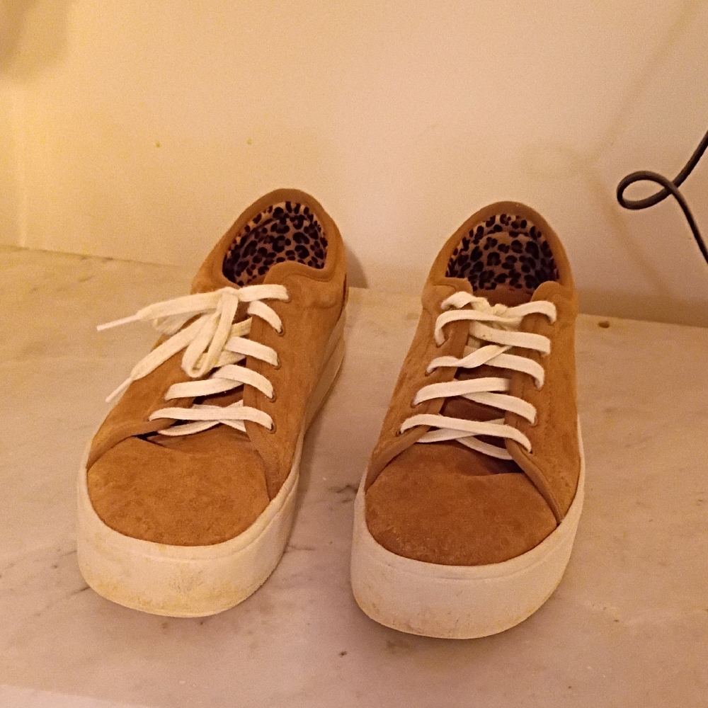 Ariat Tan Suede Platform Sneakers with White Laces